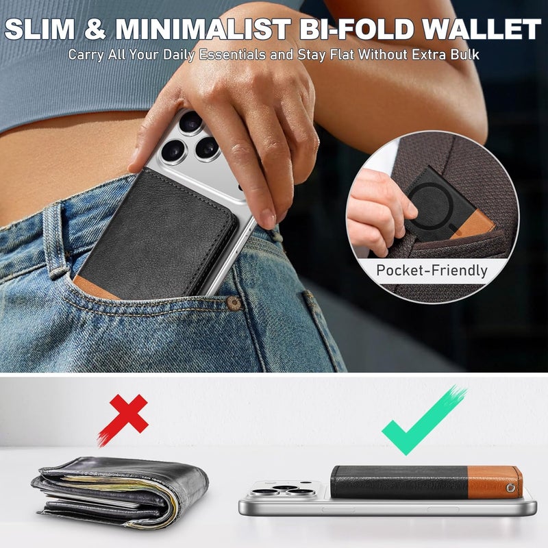 TUCCH for Magsafe Card Holder with Clear ID Window, Fit 6 Cards, RFID Blocking PU Leather Magnetic Phone Wallet for iPhone 17/16/15/14/13/12/Plus/Air/Pro/Pro Max Series, Textured Black & Light Brown - Image 5